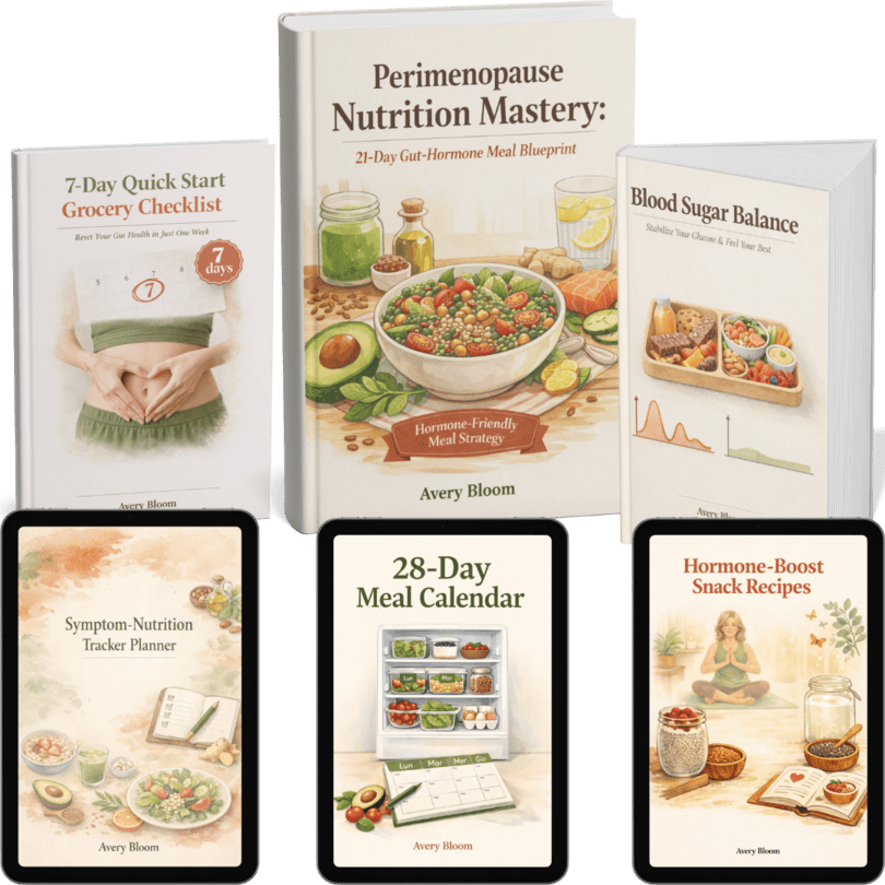 Perimenopause Nutrition Mastery 21-Day Gut-Hormone Meal Blueprint + 5 Free Bonuses