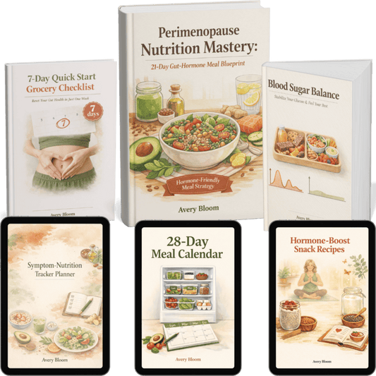 Perimenopause Nutrition Mastery 21-Day Gut-Hormone Meal Blueprint + 5 Free Bonuses